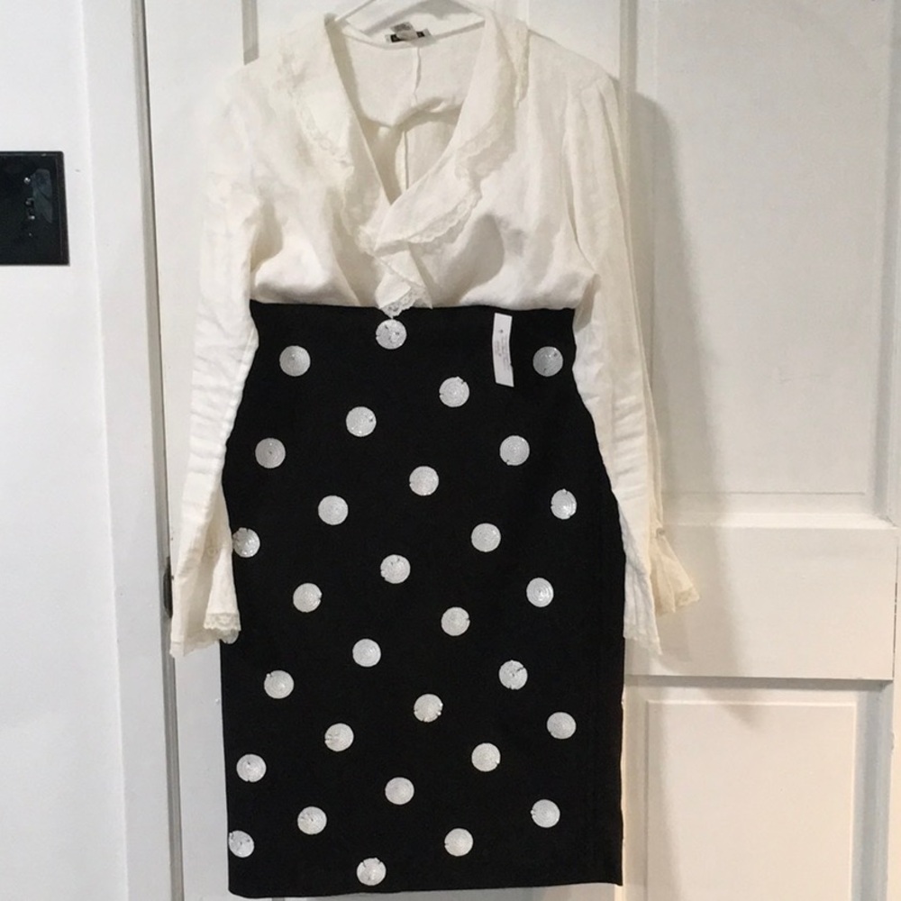 Black Polka Dot Pencil Skirt - White Dot Detail